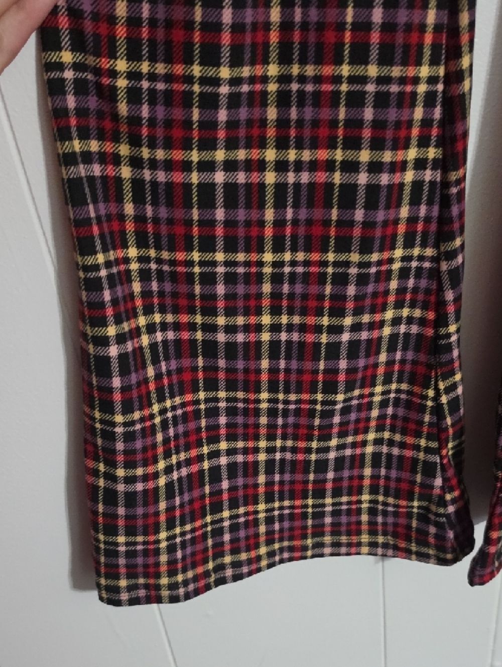 No Boundaries Plaid Flare Leggings in Red, Yellow, Black - Picture 2 of 5